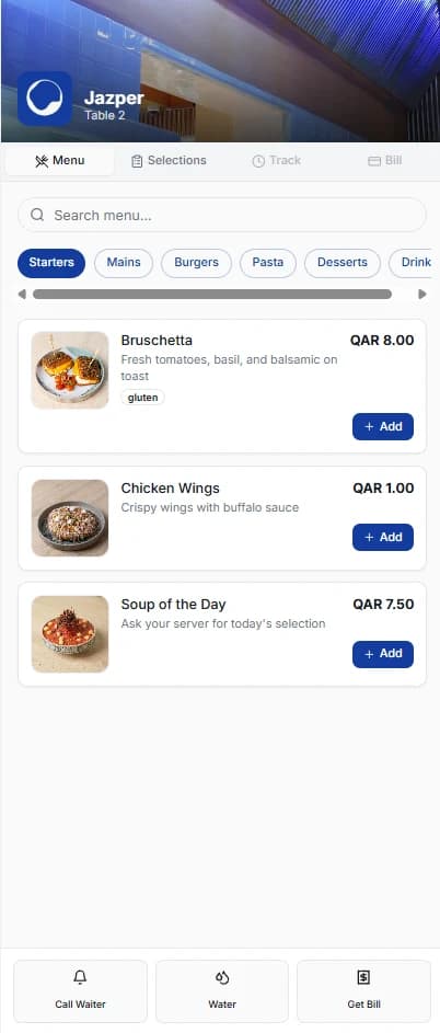 The guest experience — scan, browse, add