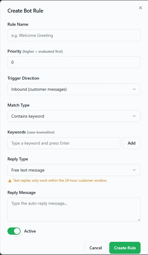 Template builder — variables, buttons and approval workflow