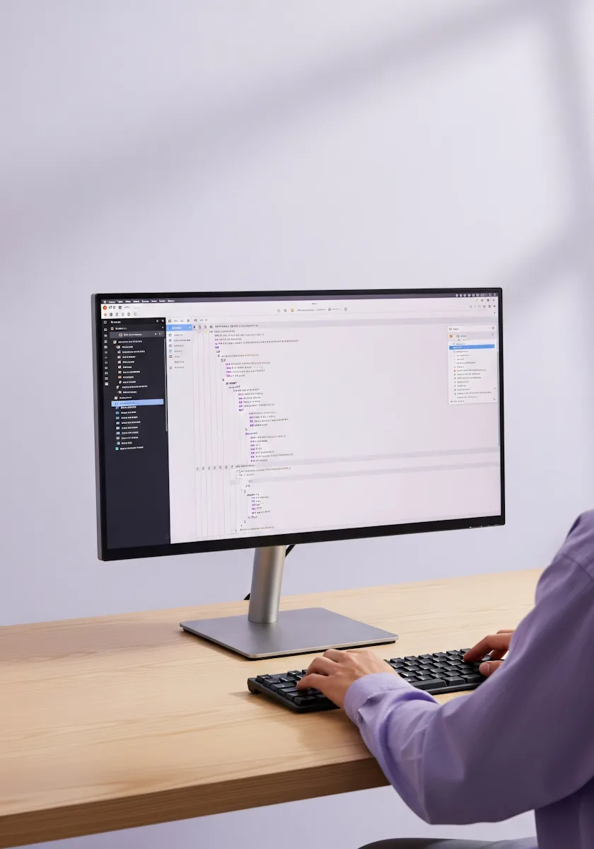 Developer writing code at a workstation